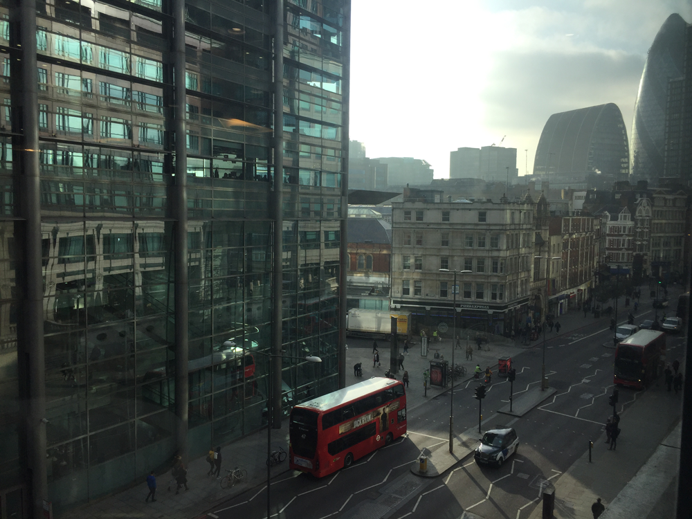 A bus travels through the City of London